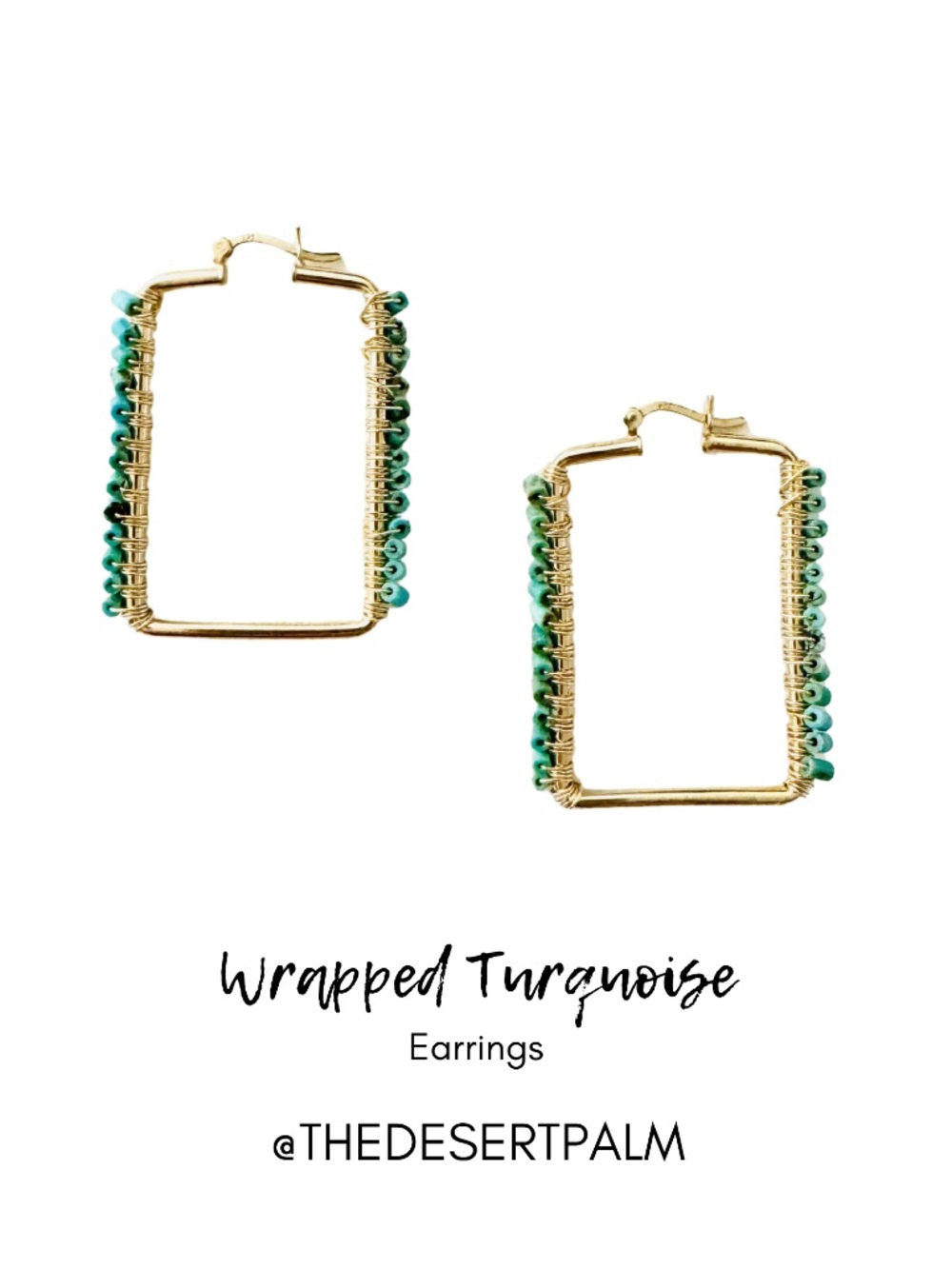 Gold Wrapped Turquoise Rectangle Hoop Earrings